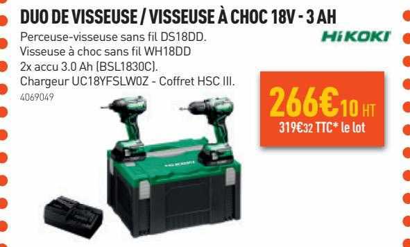 duo de visseuse visseuse à choc 18v - 3 ah hikoki