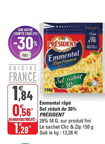 emmental râpé sel réduit de 30% président