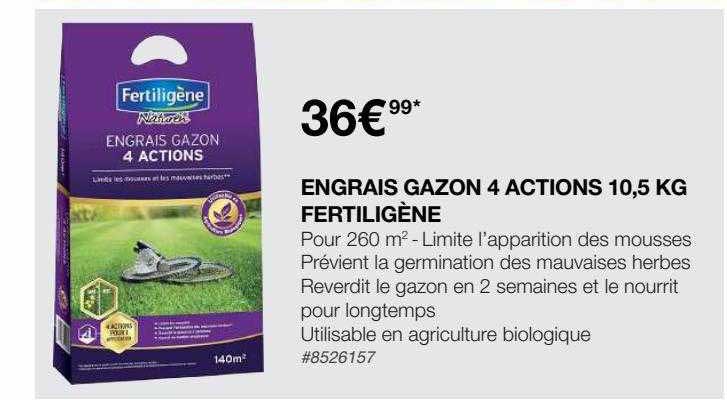 engrais gazon 4 actions 1.5 kg fertiligène