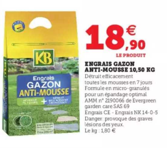 engrais gazon anti-mousse 10,50 kg kb