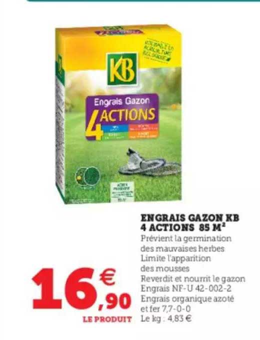 engrais gazon kb 4 actions 85 m²