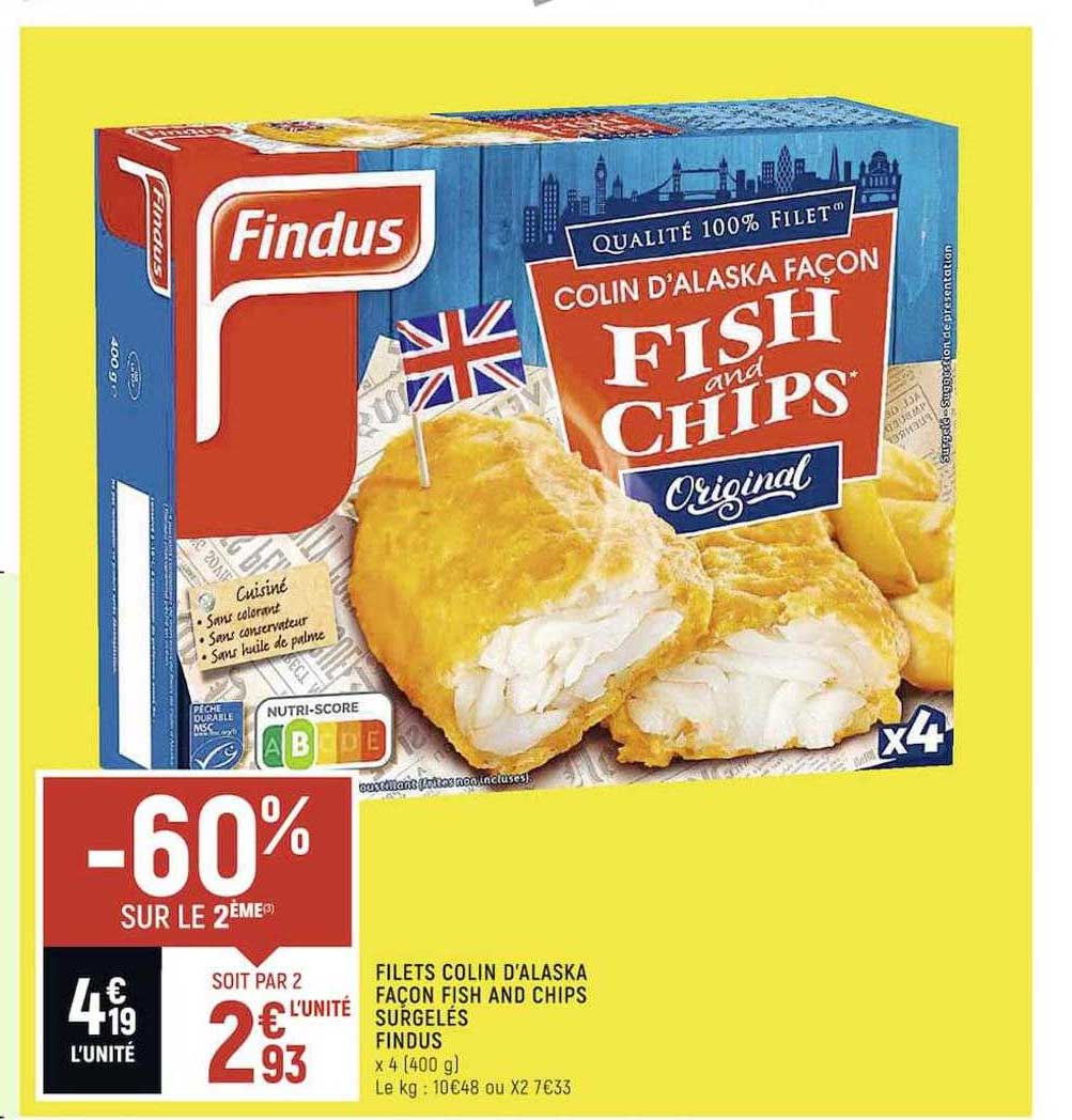 filets colin d'alaska façon fish and chips surgelés findus