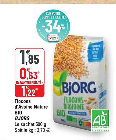 flocons d'avoine nature bio bjorg