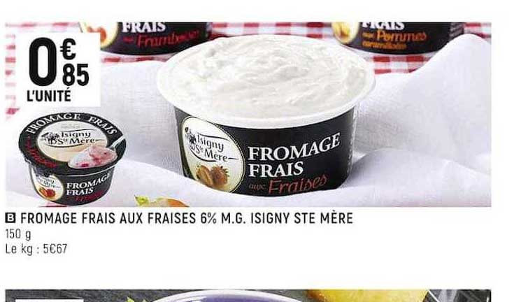 fromage frais aux fraises 6% m.g. isigny ste mère