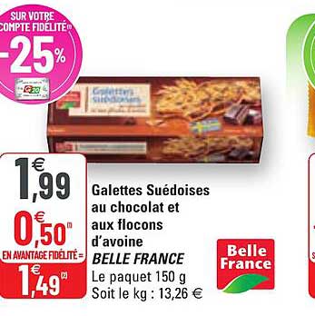 galettes suédoises au chocolat et aux flocons d'avoine belle france