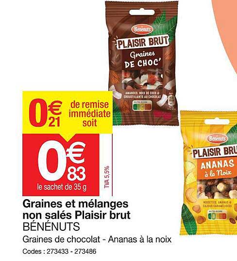graines et mélanges non salés plaisir brut bénénuts