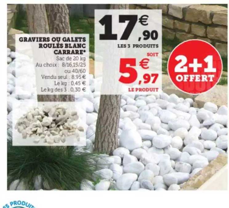 graviers ou galets roulés blanc carrare