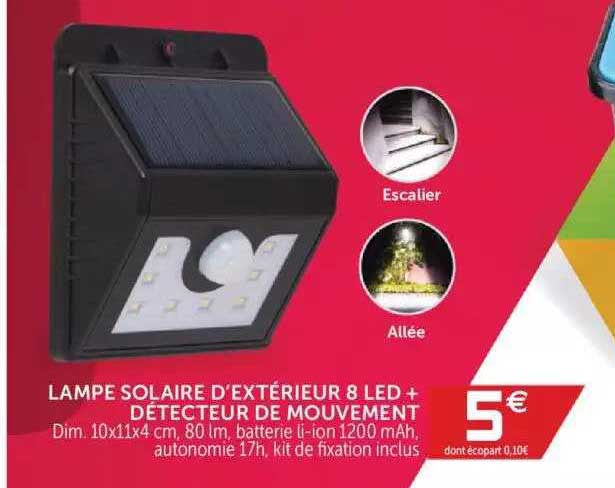 lampe solaire d'extérieur 8 led + détecteur de mouvement