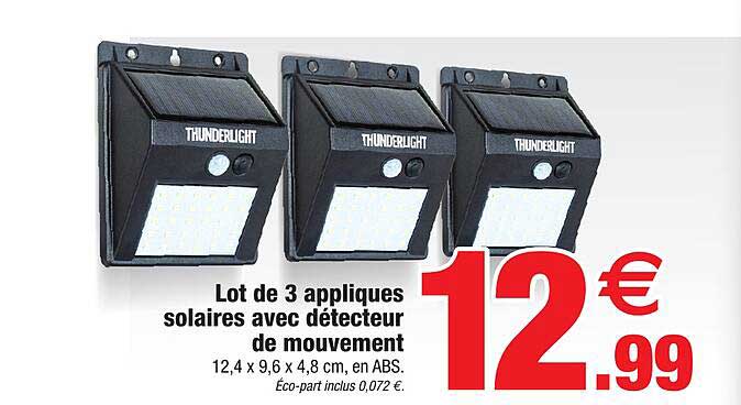 lot de 3 appliques solaires avec détecteur de mouvement