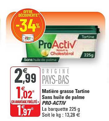 matière grasse tartine sans huile de palme pro-activ