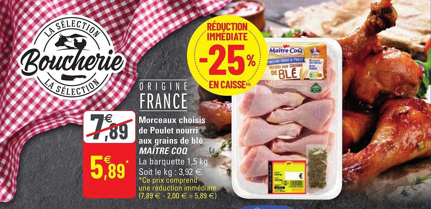 morceaux choisis de poulet nourri aux grains de blé maître coq