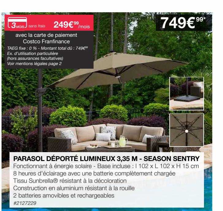 parasol déporté lumineux 3.35 m - season sentry