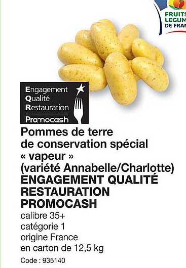 pommes de terre de conservation spécial "vapeur" (annabelle-charlotte) engagement qualité restauration promocash