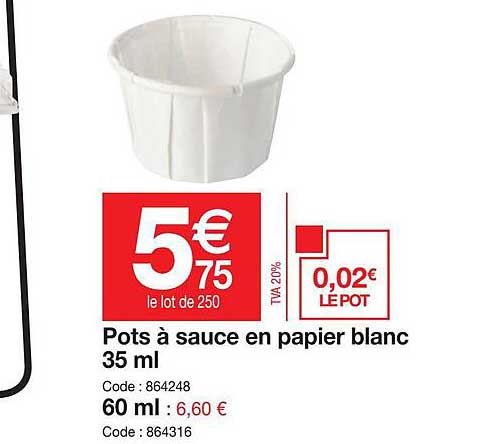 Pots à Sauce En Papier Blanc 35 Ml , 60 Ml
