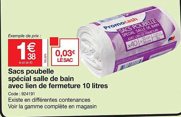 sacs poubelle spécial salle de bain avec lien de fermeture 10 litres