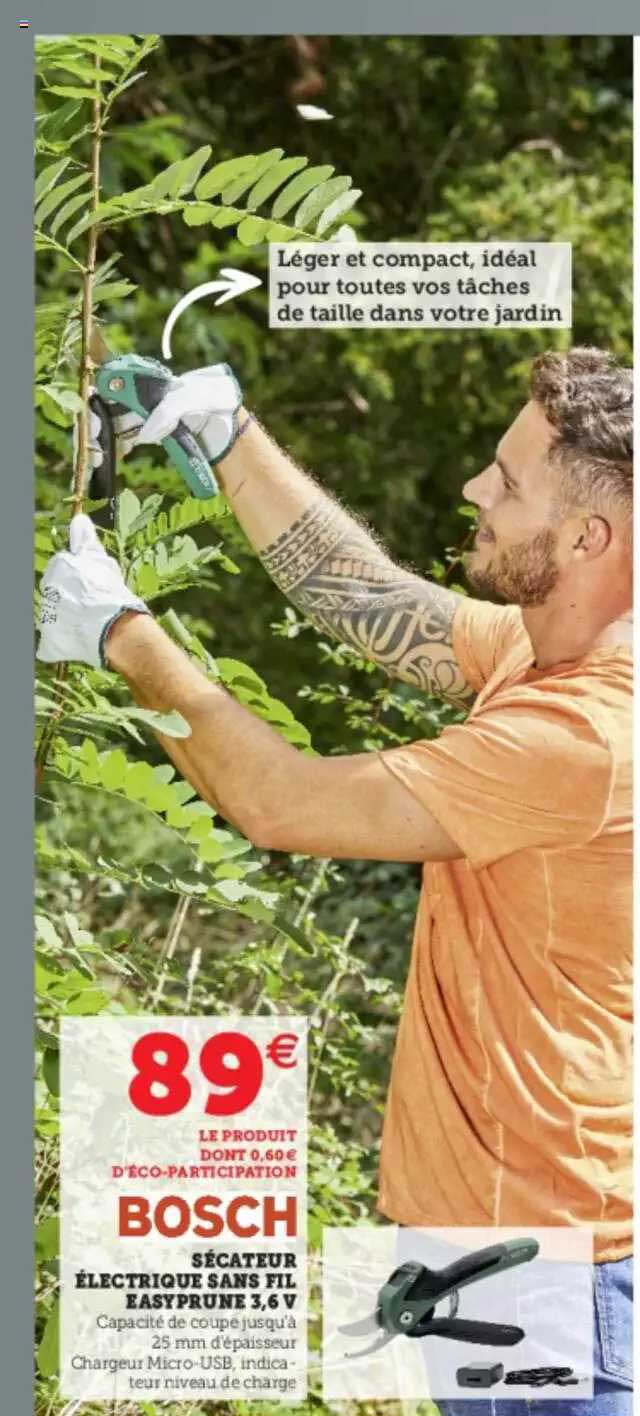 sécateur électrique sans fil easyprune 3,6v bosch