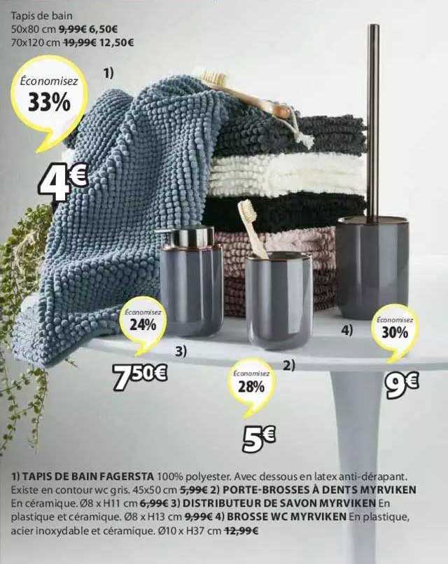 tapis de bain fagersta, porte-brosses à dents myrviken, distributeur de savon myrviken, brosse wc myrviken