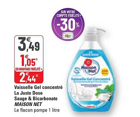 vaisselle gel concentré la juste dose sauge & bicarbonate maison net