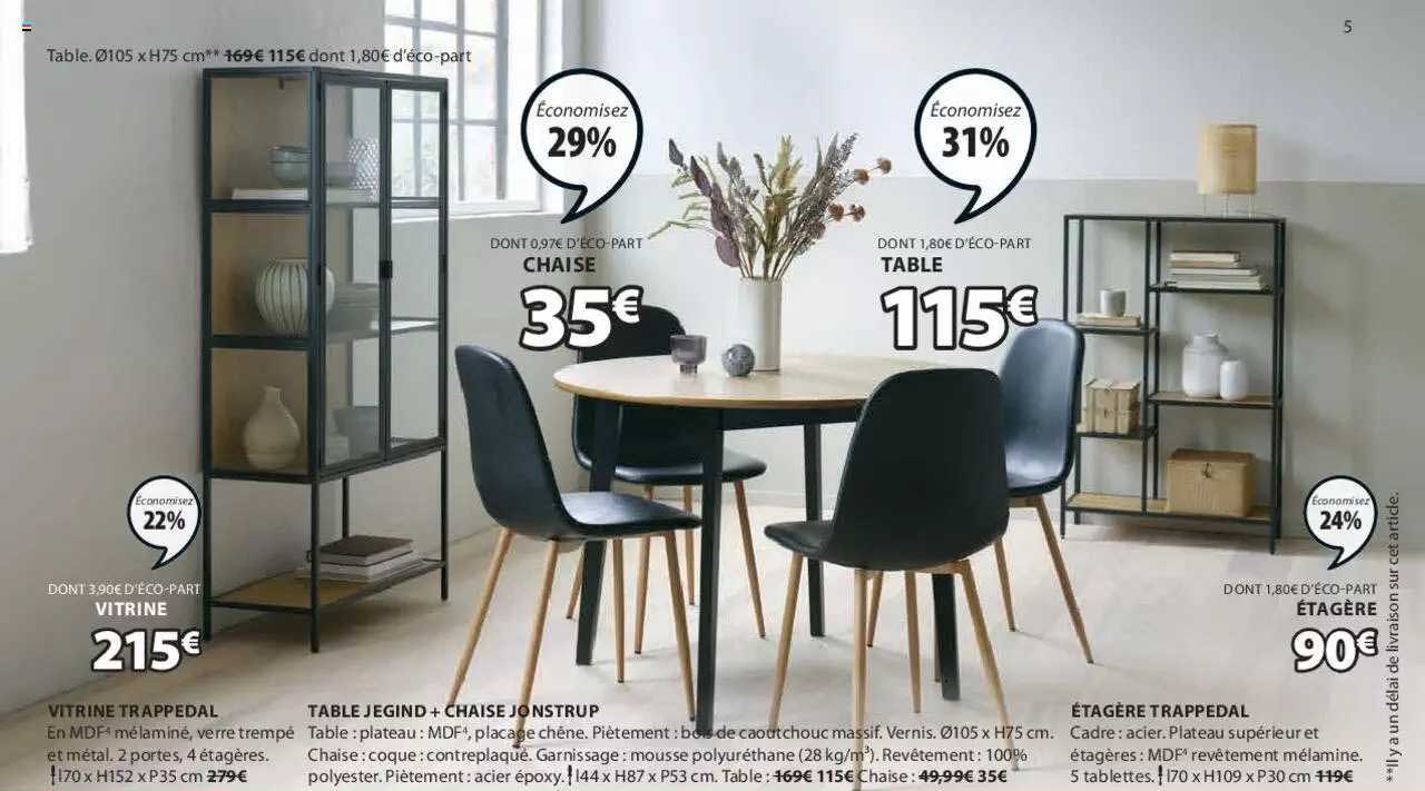 Vitrine Trappedal, Table Jegind + Chaise Jonstrup, étagère Trappedal