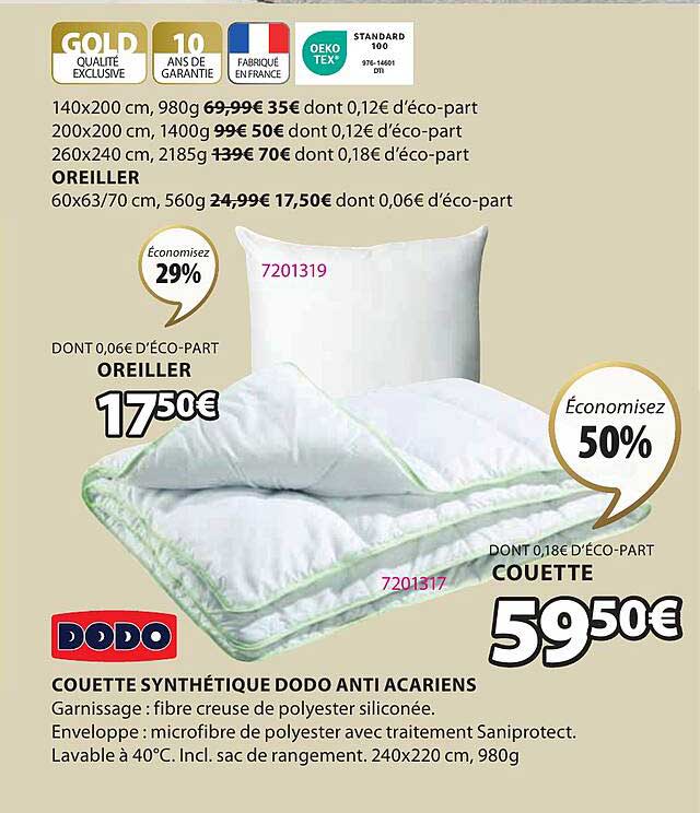 couette synthétique dodo anti acariens