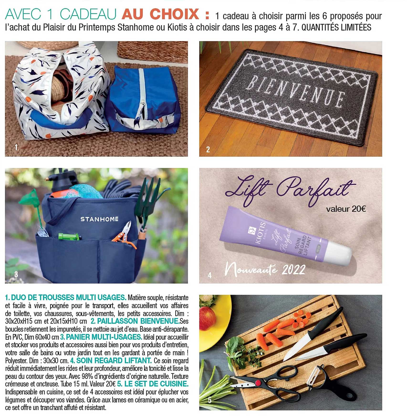 duo de trousses multi usages, paillasson bienvenue, panier multi-usages, soin regard liftant, le set de cuisine