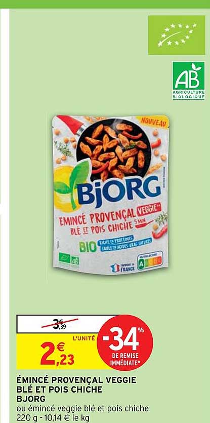 émincé provençal veggie blé et pois chiche bjorg