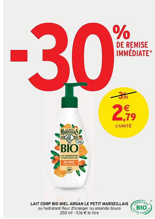 lait corp bio miel argan le petit marseillais