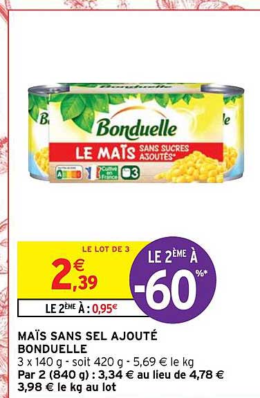 maïs sans sel ajouté bonduelle
