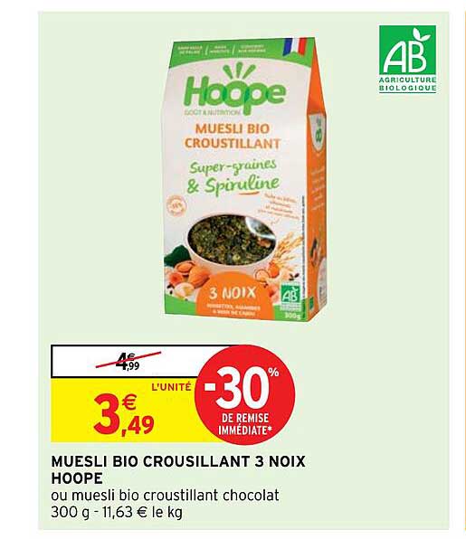 Muesli Bio Croustillant 3 Noix Hoope