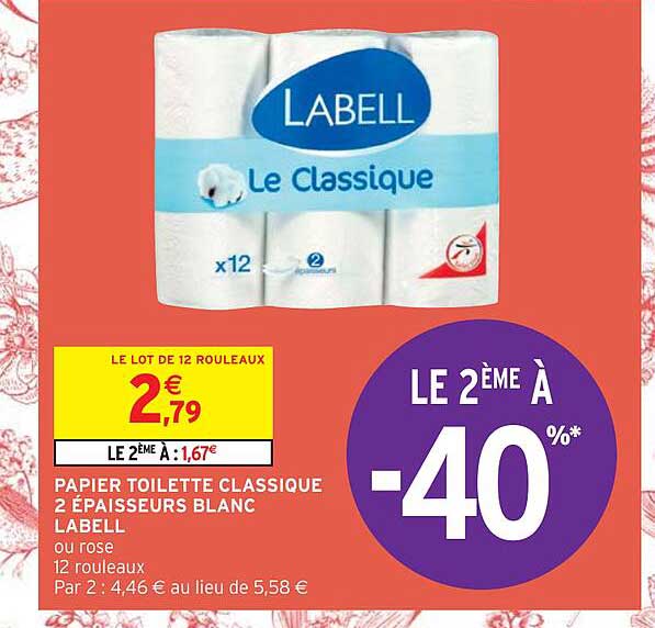 papier toilette classique 2 épaisseurs blanc labell