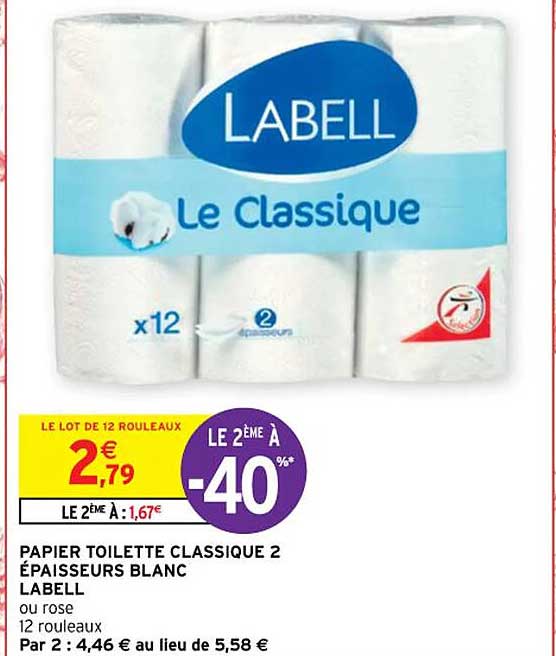 papier toilette classique 2 épaisseurs blanc labell