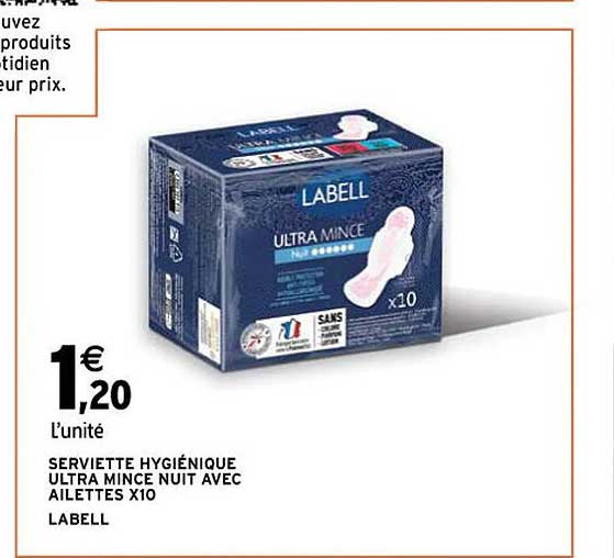 serviette hygiénique ultra mince nuit avec ailettes x 10