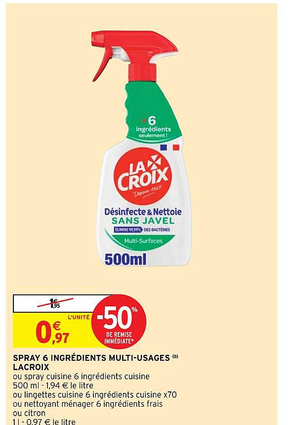 spray 6 ingrédients multi-usages lacroix
