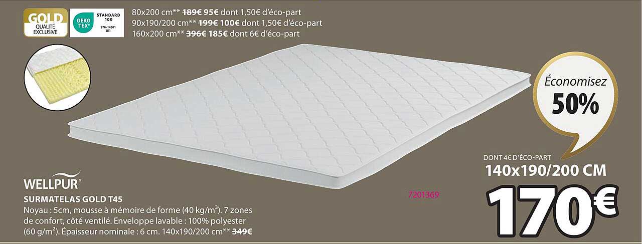 surmatelas gold t45 wellpur