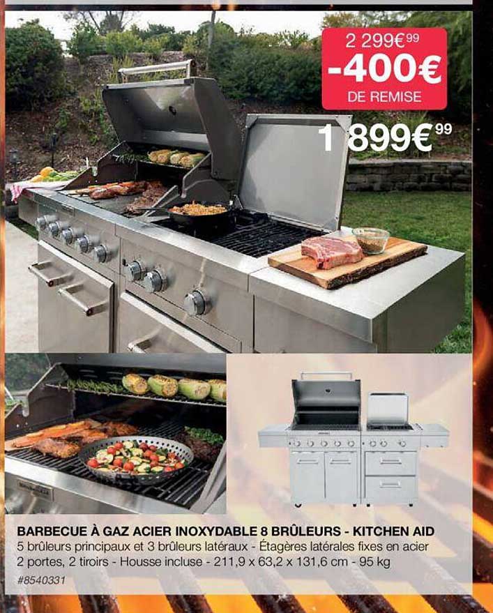 barbecue à gaz acier inoxydable 8 brûleurs - kitchen aid