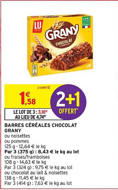 barres céréales chocolat grany