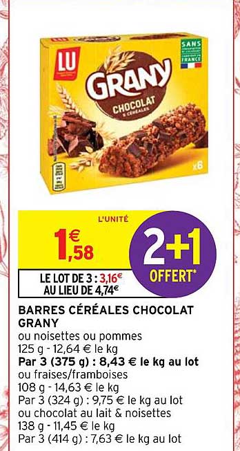 barres céréales chocolat grany