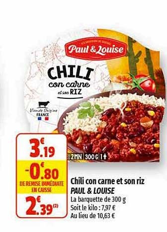 chili con carne et son riz paul & louise