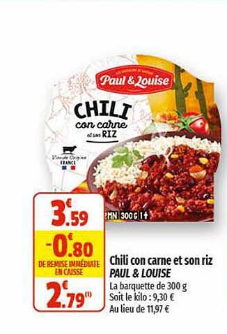 chili con carne et son riz paul & louise
