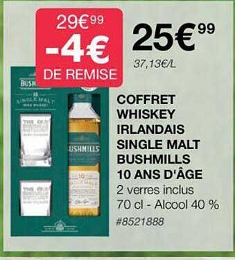 coffret whiskey irlandais single malt bushmills 10 ans d'âge
