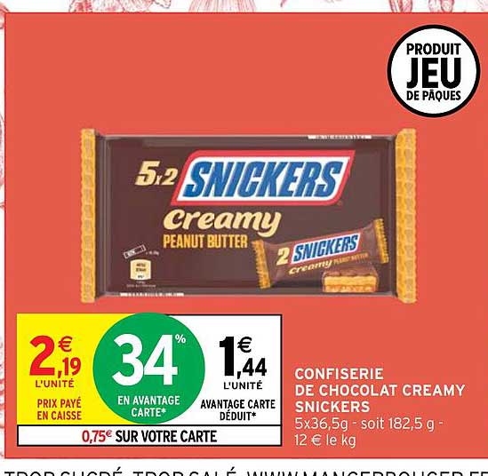 Confiserie De Chocolat Creamy Snickers
