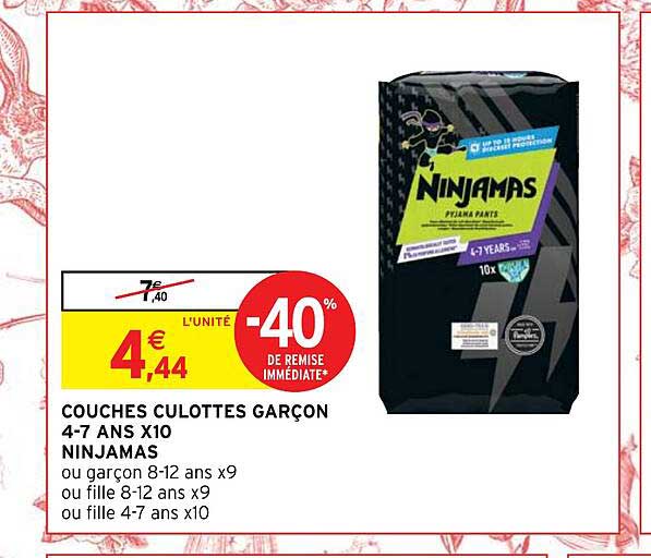 couches culottes garçon 4-7 ans x 10 ninjamas