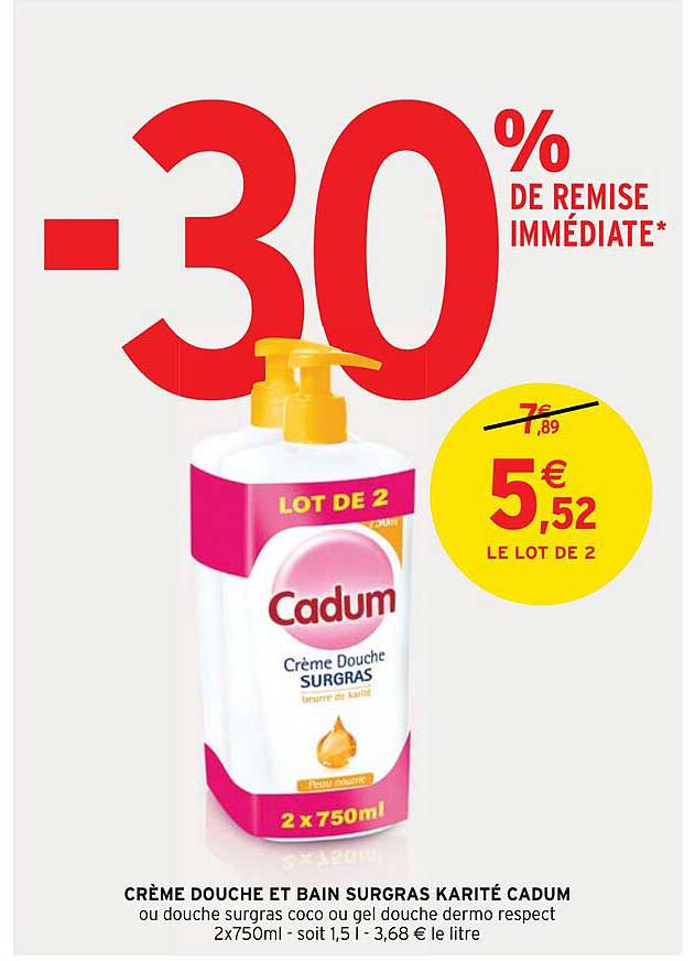 crème douche et bain surgras karité cadum