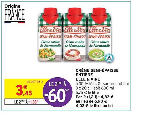 crème semi-épaisse entière elle & vire