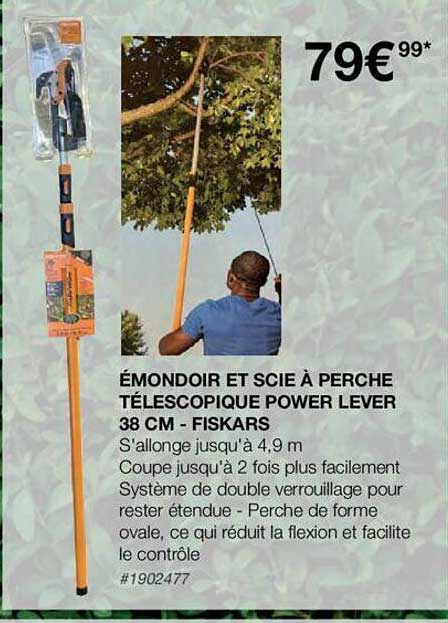émondoir et scie à perche télescopique power lever 38 cm - fiskars