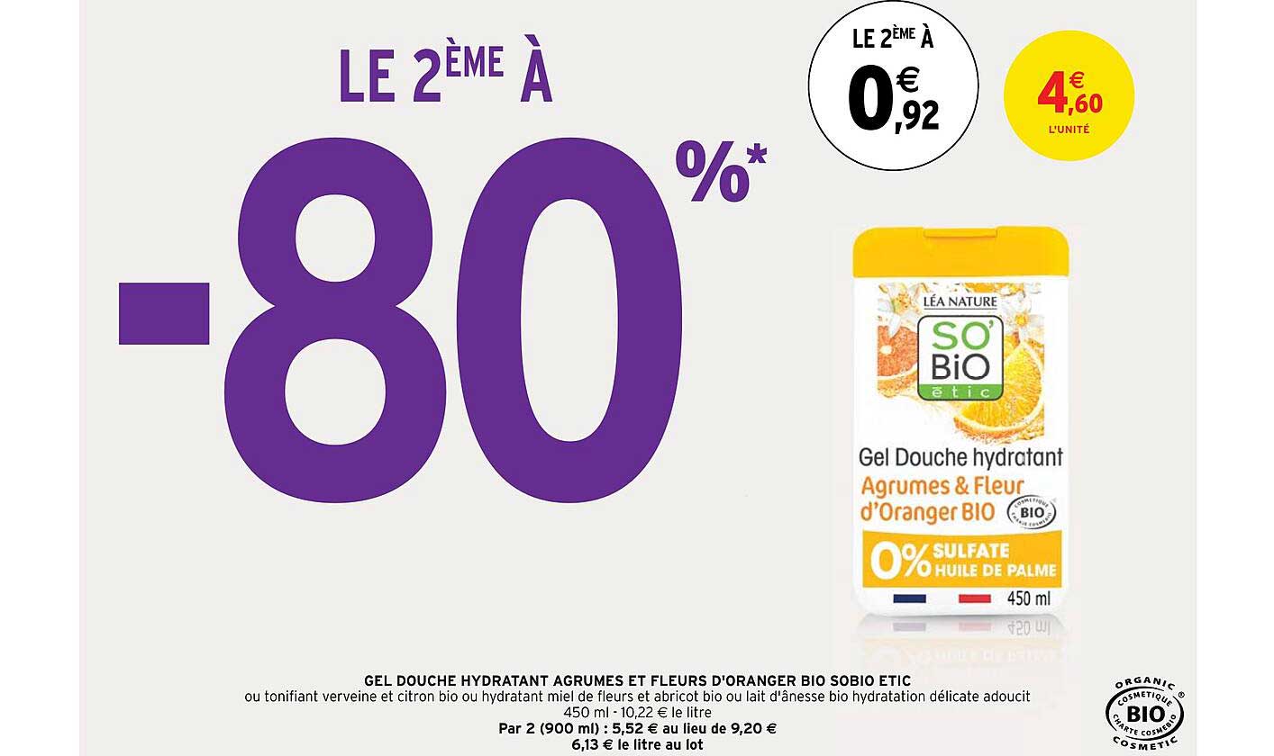 gel douche hydratant agrumes et fleurs d'oranger bio so'bio étic