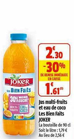 jus multi-fruits et eau de coco les bien faits joker