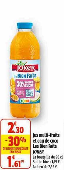 jus multi-fruits et eau de coco les bien faits joker