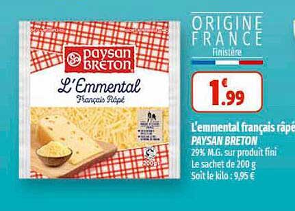 l'emmental français râpé paysan breton