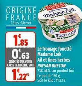 le fromage fouetté madame loïk ail et fines herbes paysan breton